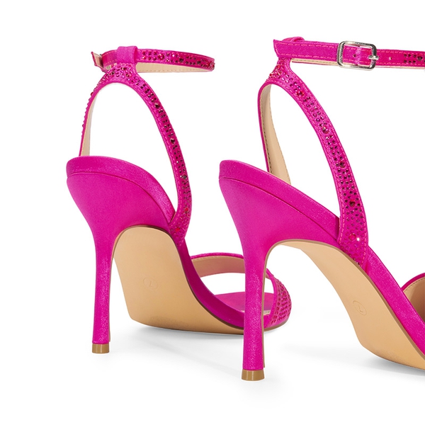 Ankle Strap Stiletto Heel Sandals - HOT PINK-RHINESTONE - 6